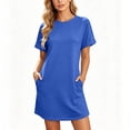 thumbnail image 4 of QUNYINEY Blue Plus Size Dresses for Women Midi A Line Short Sleeve Summer T-Shirt Dress with Pockets Crew Neck Loose Fit Casual Dresses, 4 of 7