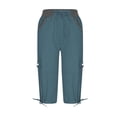 thumbnail image 5 of QIJUNTUO ​Women's Casual Linen Cargo Shorts High Waisted Elastic Drawstring Multi Pocket Outdoor Summer Beach Shorts​ Blue, 5 of 6