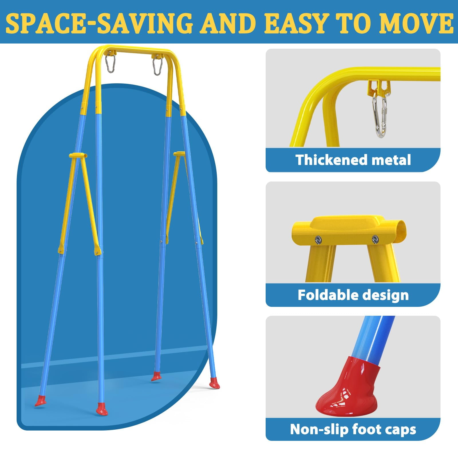 G TALECO GEAR Foldable Toddler Swing with Soft Cushion, 2 in 1 Swing Sets for Backyard, Blue