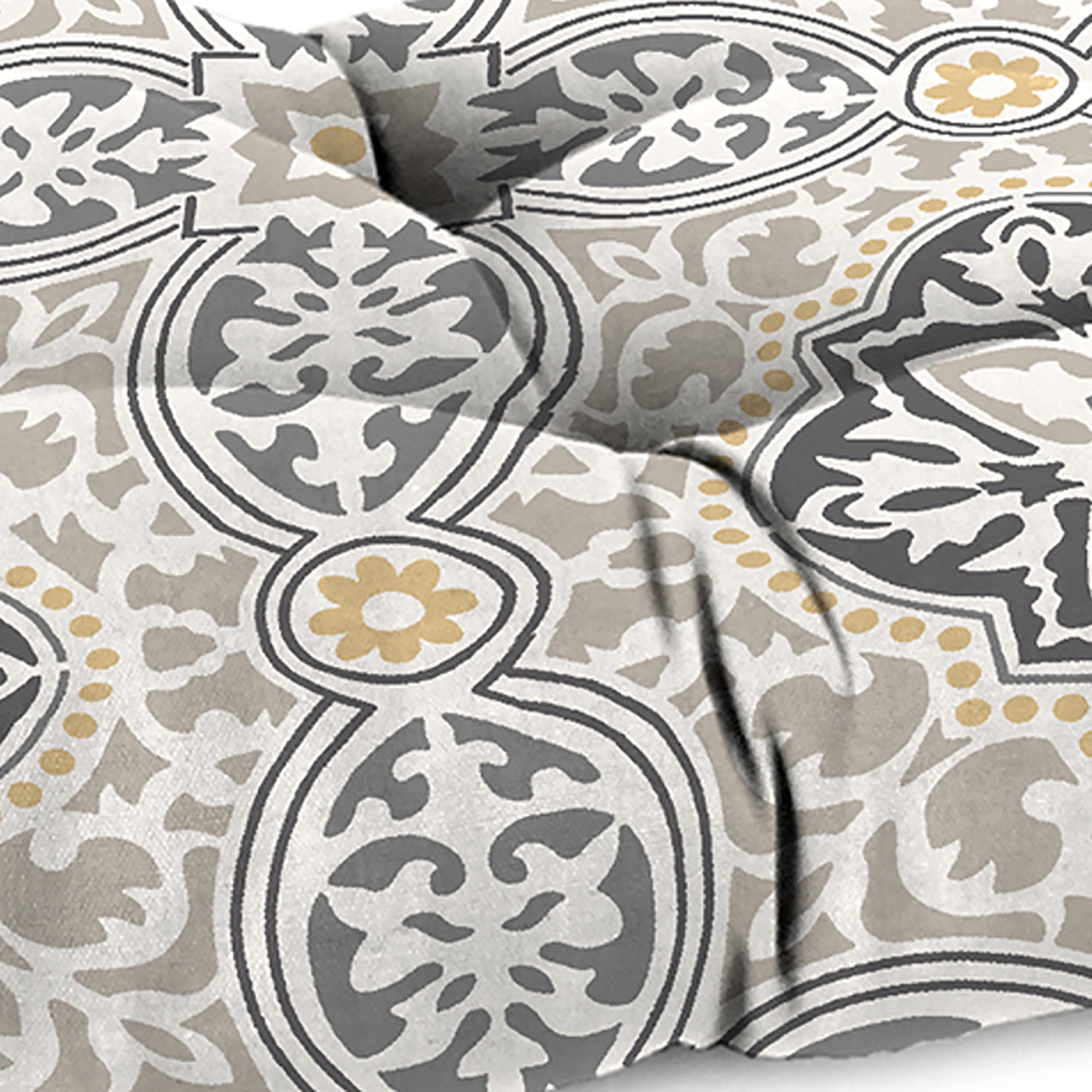 Jordan Manufacturing 44" x 18" Rave Grey Quatrefoil Rectangular Tufted Contoured Outdoor Wicker Settee Bench Cushion