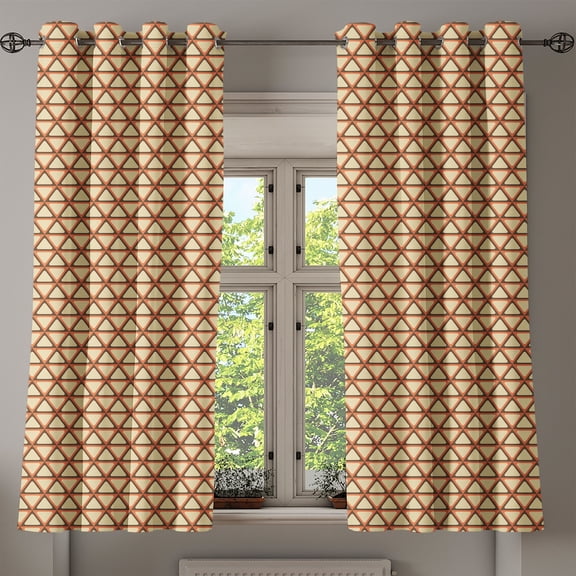 Ambesonne Geometric Grommet Curtain, Grid Style Triangles, 50" x 54", Beige Coral Dark Taupe