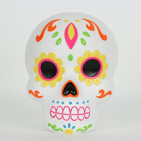 Dia de los Muertos Resin Skull Tabletop Decoration, Multicolor, 4" X 4.75" X 5.5", by Way To Celebrate