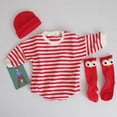 thumbnail image 3 of Salute Newborn Infant Baby Boys Girls Unisex Long Sleeve Stripe Onesie Romper Bodysuit Casual Clothing Outfit Red 18-24 Months, 3 of 5