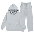 thumbnail image 3 of Girls Boys Sweatsuit 2 Piece Outfits Hooded Sweatshirt and Sweatpants Fleece Lined Tracksui𝘁 Plain Athletic Jogger Sets Warm, 3 of 5