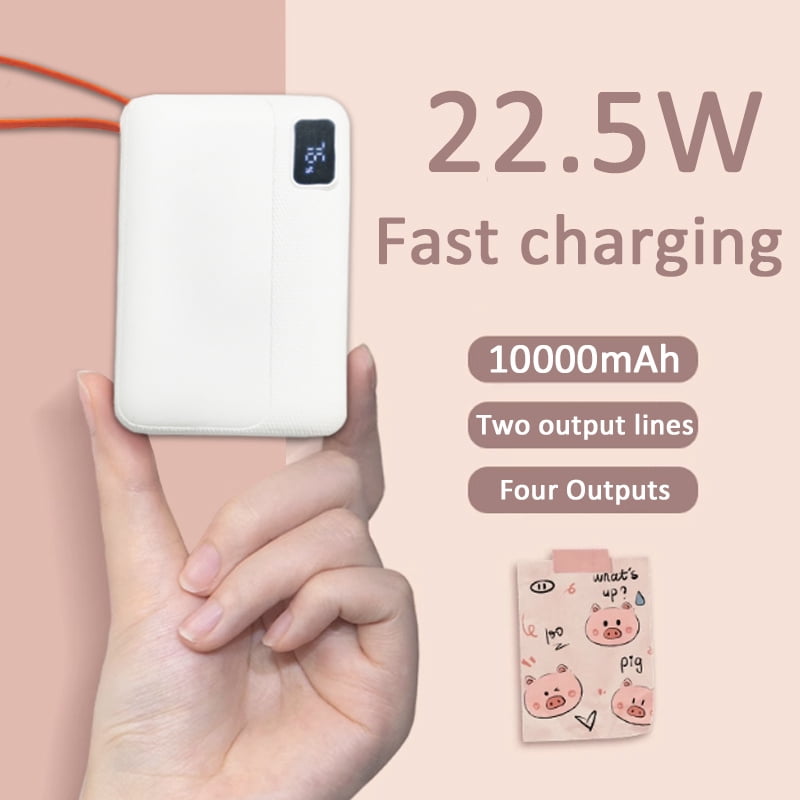 ShineFuture Power Bank 10000mAh 22.5V Fast Charging Battery Pack,With Type-C connector and Lightning connector charging cable，Supports charging of cell phones and mobile devices，black-1pc