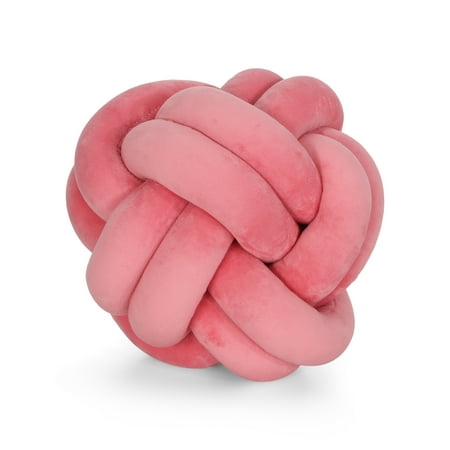 Velvet Knot - Estelle Modern Soft Velvet Clove Hitch Knot Pillow, Cherry Pink