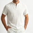 thumbnail image 5 of successthop Collarless Shirts for Men Short Sleeve T Shirt with Button Mock Neck Top Breathable Vacation Clothes White, 5 of 5