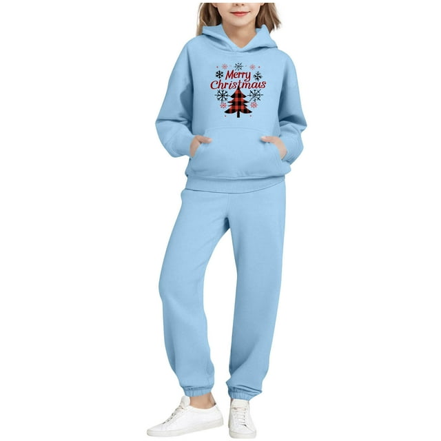 Royal Blue Garçon Fille Enfants Garçon Fille Col Rond Hauts Ensemble à Capuche Chandail en Molleton 2 Pcs Survêtements pour Enfant Manches Track Gym Match Festival Noël Détente 2 Pcs Survêtements 3 Ans