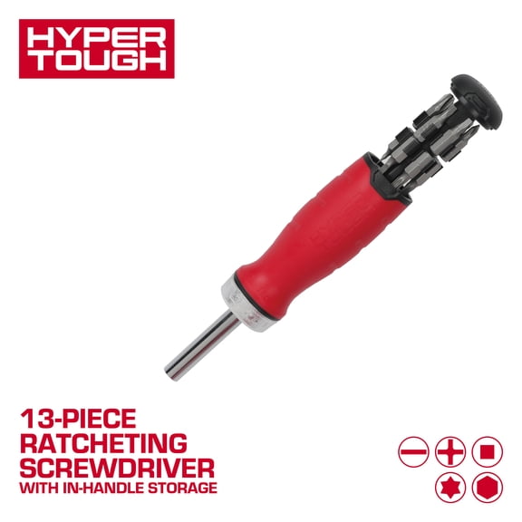 Hyper Tough 13-Piece Ratcheting Screwdriver with In-Handle Storage