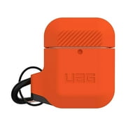 UAG Compatible with AirPods (1st Gen & 2nd Gen), Full-Body Protective Rugged Water Resistant Soft-Touch Silicone Case with Detachable Carabiner, Orange/Dark Grey