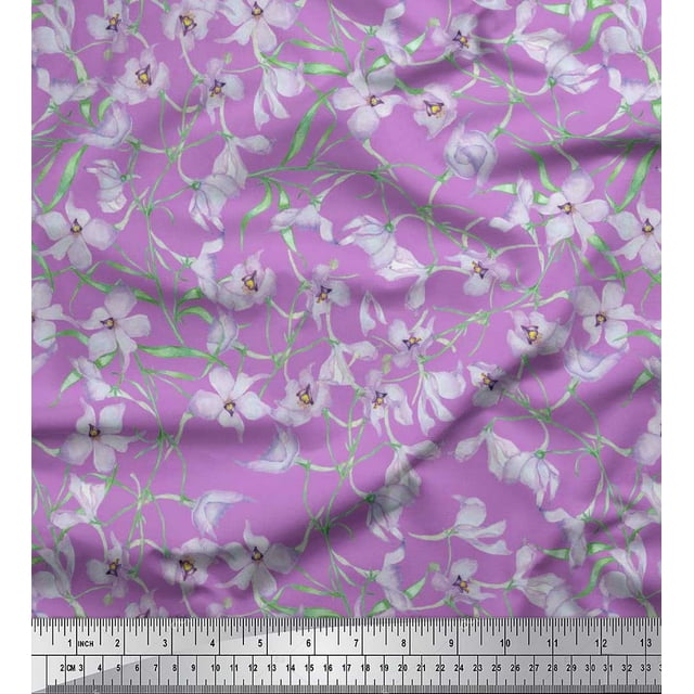 Soimoi Poly Georgette Fabric Leaves & Wild Flower Floral Print Fabric by Yard 42 Inch Wide