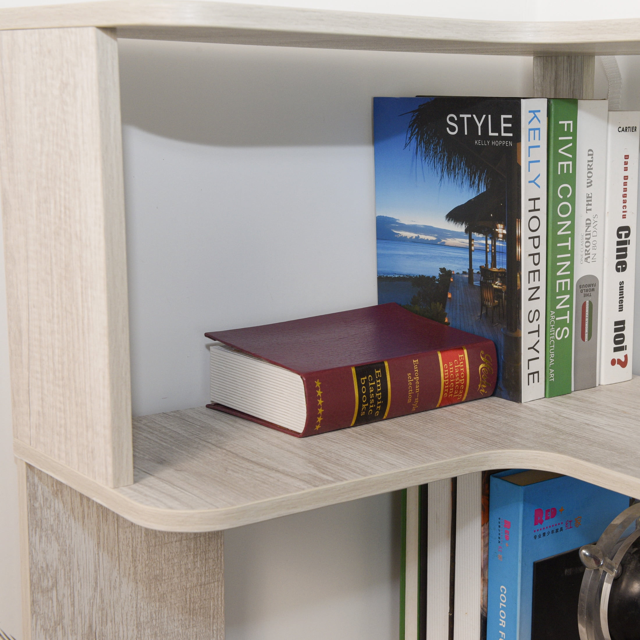 GDF Studio Derwin 5-Tier Corner Bookshelf, L-Shaped Wooden Bookcase for Living Room, Home Office, Light Gray