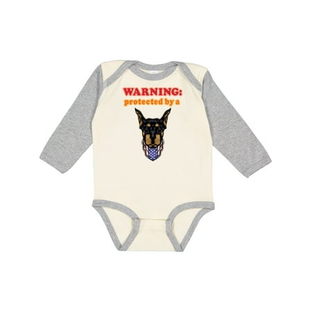 

Inktastic Funny Protected by a Doberman Pinscher Dog Gift Baby Boy or Baby Girl Long Sleeve Bodysuit