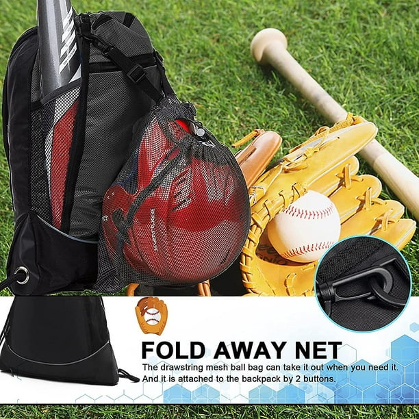 Drawstring Baseball Bag For Boys And Girls Foldable Softball Bapa Gym Bag T ball Bat Bag With Detachable Ball Mesh Bag For Football Basketball Bodega Aurrera en linea