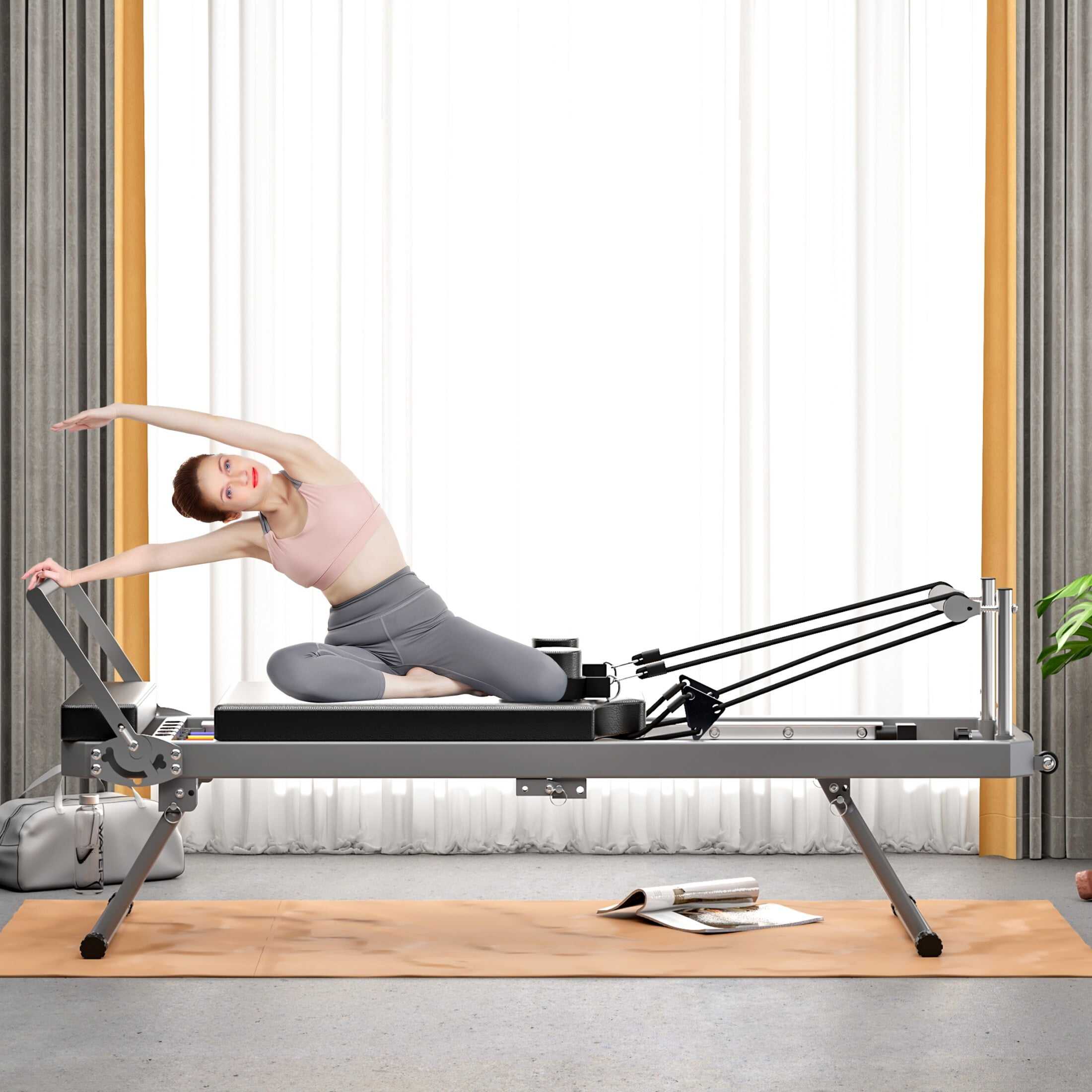 DEALTOPS Pilates Core Bed, Modern Foldable Pilates Reformer for Home and Yoga Studio, Black