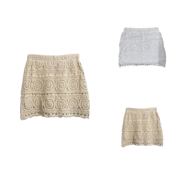 Womens Crochet Mini Skirt Summer Beach Skirt Cover Up Elegant Lace Hollow out Boho Skirts Coverups