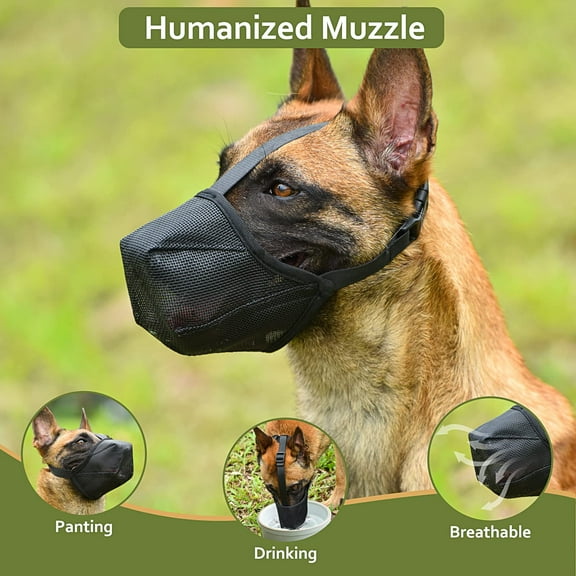 Training Companion Mesh Dog Muzzle, Full-Covered Air Soft Muzzle, Adjustable Straps for Large Dogs, Breathable Drinkable, Prevent Biting Barking, Chewing Licking, Soft Lightweight