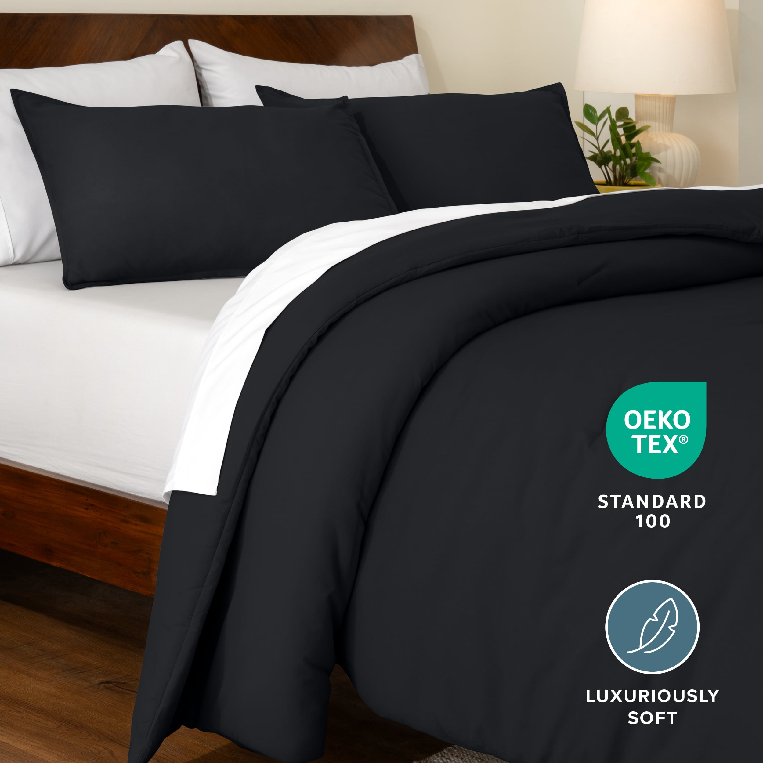 Bare Home Down Alternative Comforter Set - 3-Pieces - All Seasons - Queen, Black