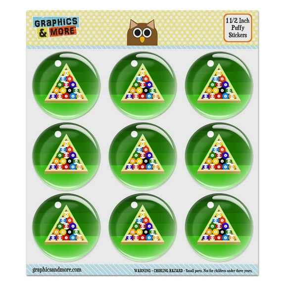 Billiard Balls and Triangle Pool Table Puffy Bubble Dome Scrapbooking Crafting Stickers - Set of 9 - 1.5" (38mm) Diameter Each