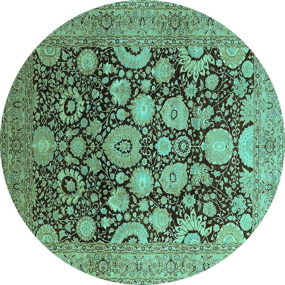 Ahgly Company Indoor Round Oriental Turquoise Blue Traditional Area Rugs, 3' Round