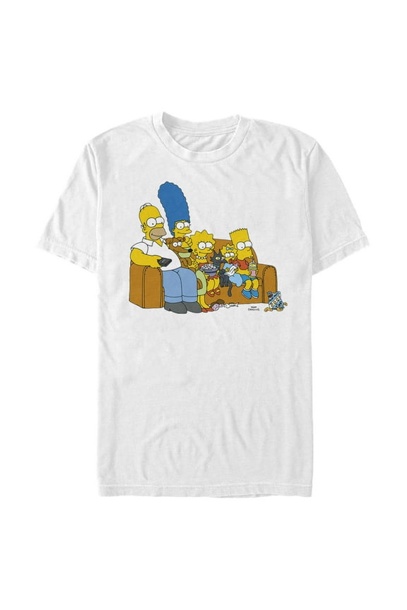 Men's The Simpsons Classic Family Couch Graphic Tee White Small