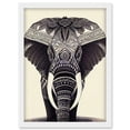 thumbnail image 1 of Illustration Of Elephant With Tribal Patterns Black And White Artwork Framed Wall Art Print A4, 1 of 4