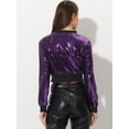 thumbnail image 4 of Chaqueta De Lentejuelas Tipo Aviador Con Cremallera En La Parte Delantera Con Purpurina Brillante Para Mujer Púrpura XS, 4 of 6