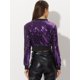 thumbnail image 4 of Chaqueta De Lentejuelas Tipo Aviador Con Cremallera En La Parte Delantera Con Purpurina Brillante Para Mujer Púrpura L, 4 of 6