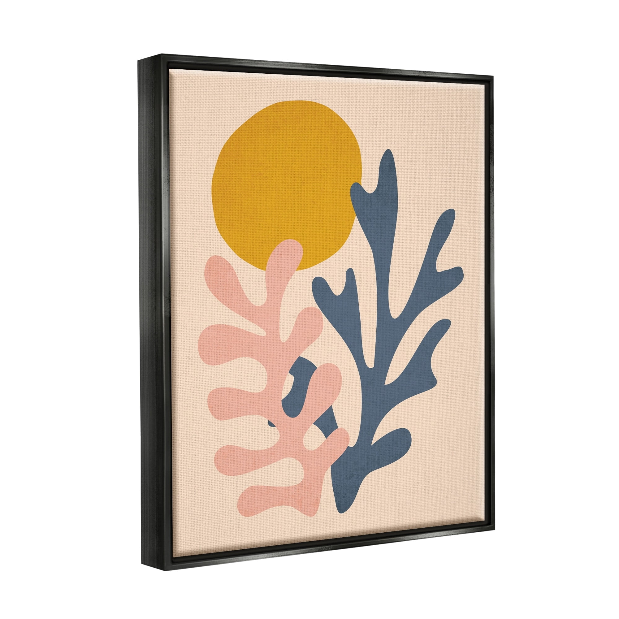 Stupell Industries Contemporary Pastel Leaf Forms Abstract Sun Shape Graphic Art Metallic Gold Floating Framed Canvas Print Wall Art, Design by JJ Design House LLC