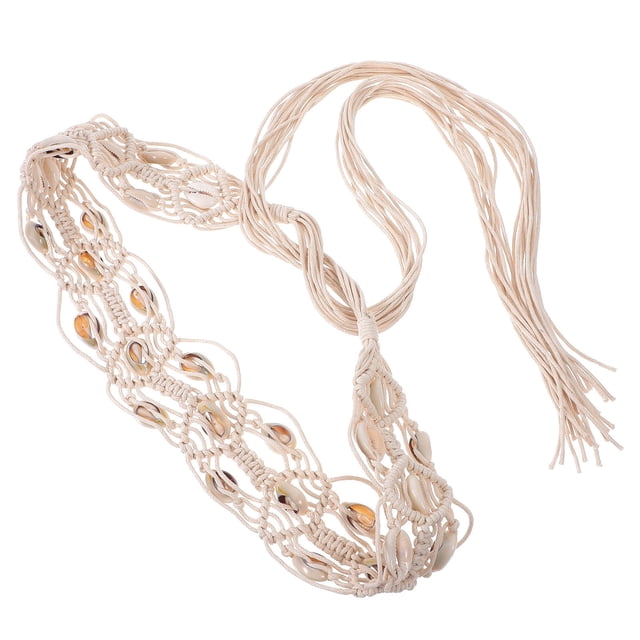 KAKOWELY Cinturón Ancho De Macramé Para Mujer Estilo Boho Con Conchas Simuladas Para Ocasiones Casuales