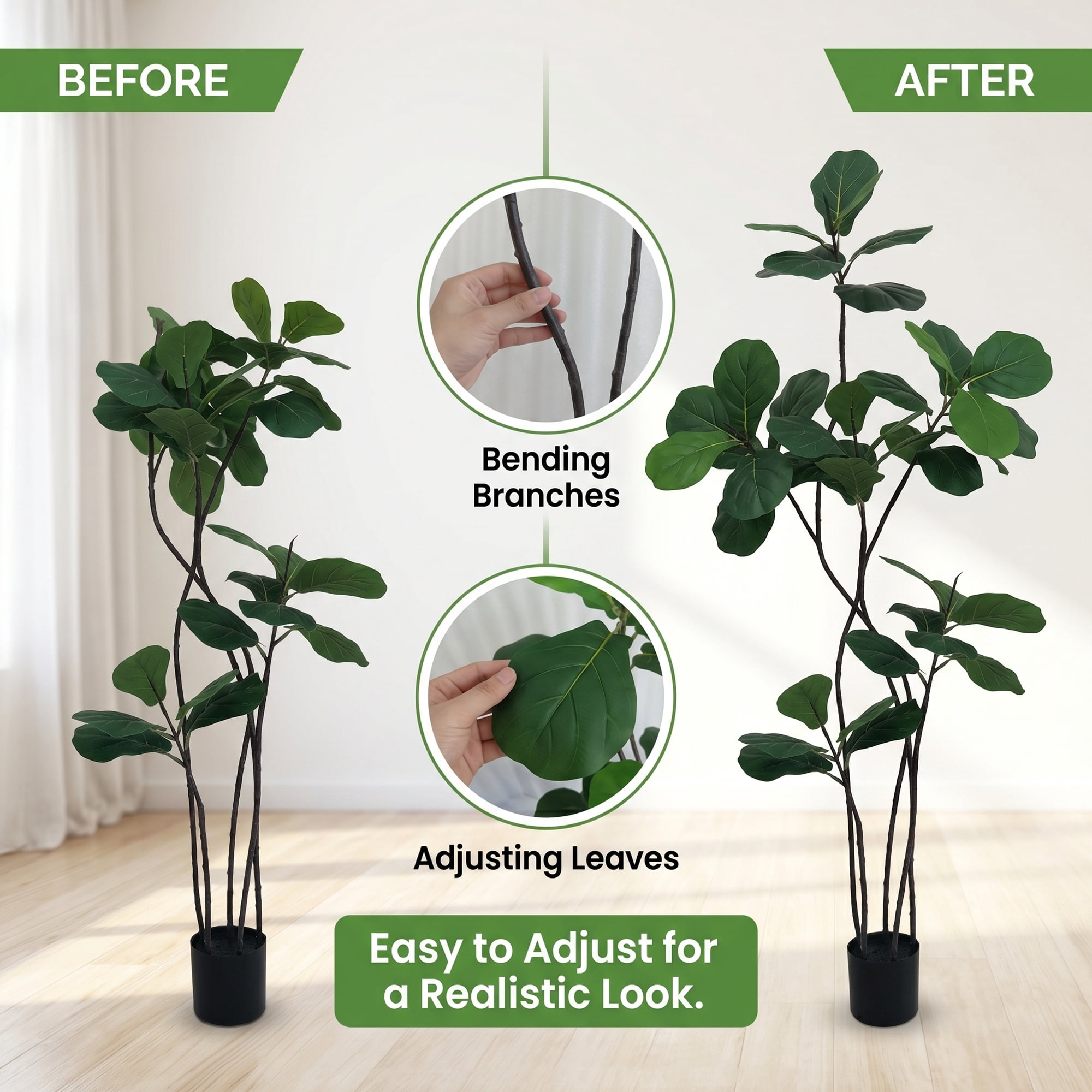 BEAUTYPEAK 5.2FT Artificial Fiddle Leaf Fig Tree Faux Ficus Tree Fake Green House Plants Indoor Outdoor Floor Plant