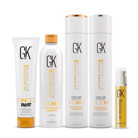 GK Hair Essential Hydration and Smoothness Kit: Moisturizing Shampoo Conditioner Organic Argan Oil Serum and Keratin Treatment for All Hair Types