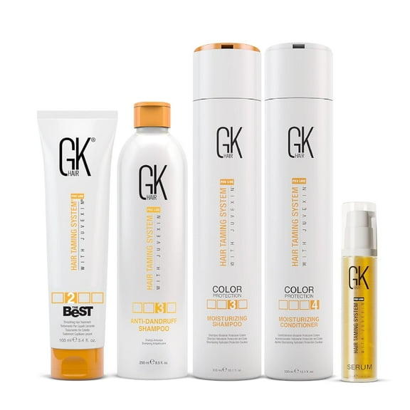 GK Hair Essential Hydration and Smoothness Kit: Moisturizing Shampoo, Conditioner, Organic Argan Oil Serum, and Keratin Treatment for All Hair Types