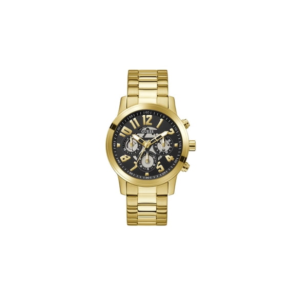 GUESS Men's 44mm Watch - Gold Tone Bracelet Black Dial Gold Tone Case
