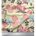 thumbnail image 1 of Soimoi Yellow Cotton Poplin Fabric Leaves & Peach Floral Watercolor Printed Craft Fabric by The Yard 56 Inch Wide, 1 of 3