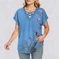thumbnail image 6 of DailkTrvid Women Casual Blouses Floral Print V Neck Short Sleeve Shirts Loose Fit Tunic Tops Summer Office Fashion Outfits, 6 of 6