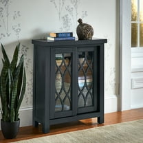 Weston Home Del Rey Geometric Glass Door Storage Cabinet with Adjustable Shelves, Navy Blue
