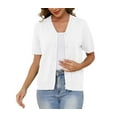 thumbnail image 3 of Uvplove Women's V Neck Crochet Knit Cardigan Short Sleeve Open Front Button Down Hollowed Out Soft Shrugs Tops(S-2XL), 3 of 10