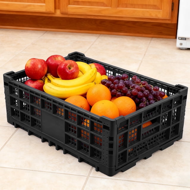 Garvee 5 PCS Collapsible Plastic Milk Crates, Foldable Storage Bins & Multipurpose Transfer Boxes,Black