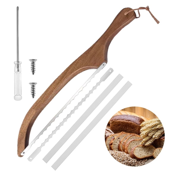 RYLZX Bread Slicer for Homemade Bread,16" Wooden Sourdough Bread knife with Bow Design,Premium Stainless Steel Serrated Saw Bread cutter for Bagels, Baguettes and More