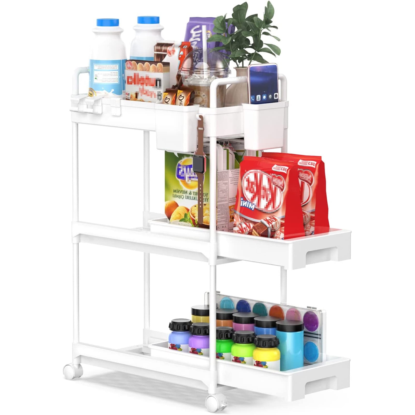 3Tier Bathroom Standing Shelf Units Slide Out Rolling Storage