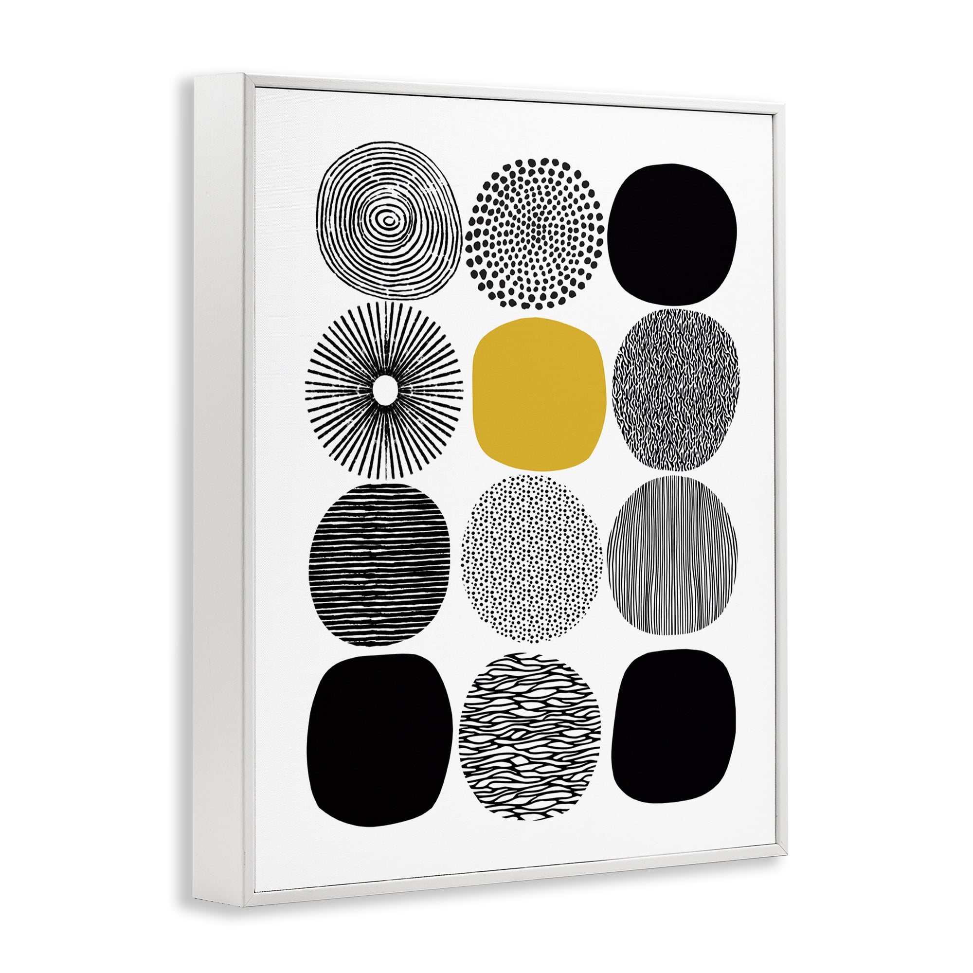 Stupell Industries Patterned Circles Yellow Accent Abstract Painting White Framed Art Print Wall Art, 24 x 30