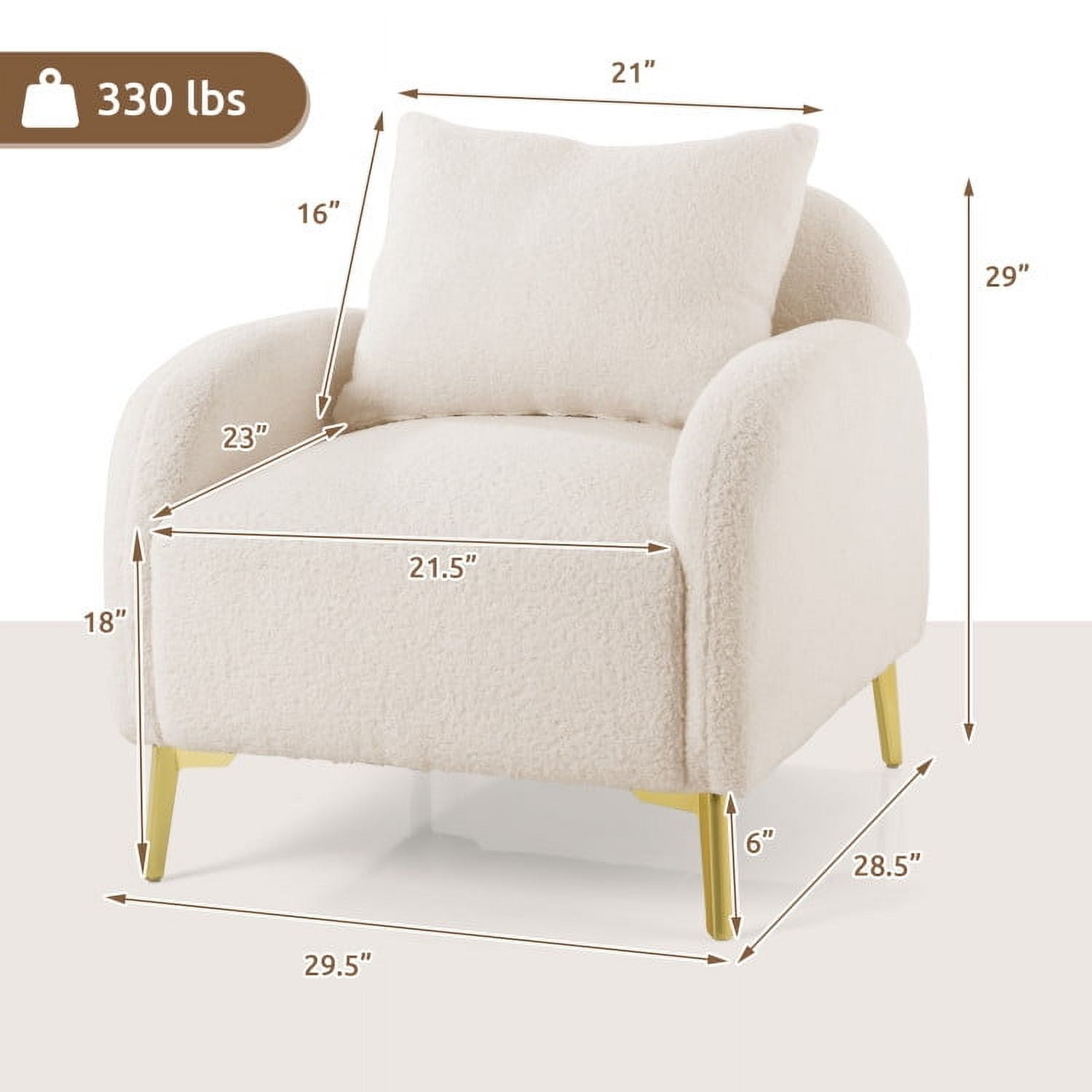 Demi Bonn Accent Chair, Upholstered Accent Armchair, Modern Upholstered Accent Chair with Removable Pillow and Soft Padded Seat, for Living Room, Bedroom, Reception Room, White