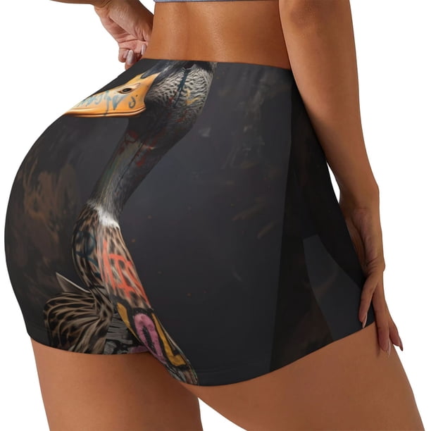 Fotbe Graffiti Cool Duck Shorts Sin Costuras – Shorts Deportivos de Cintura Alta para Mujer, Elásticos para Gimnasio, Yoga, Running o Ciclismo-X-Large