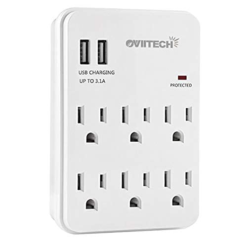 6 Outlet Surge Protector Wall Adapter with 2 USB, 900J, ETL, White (2 Pack)