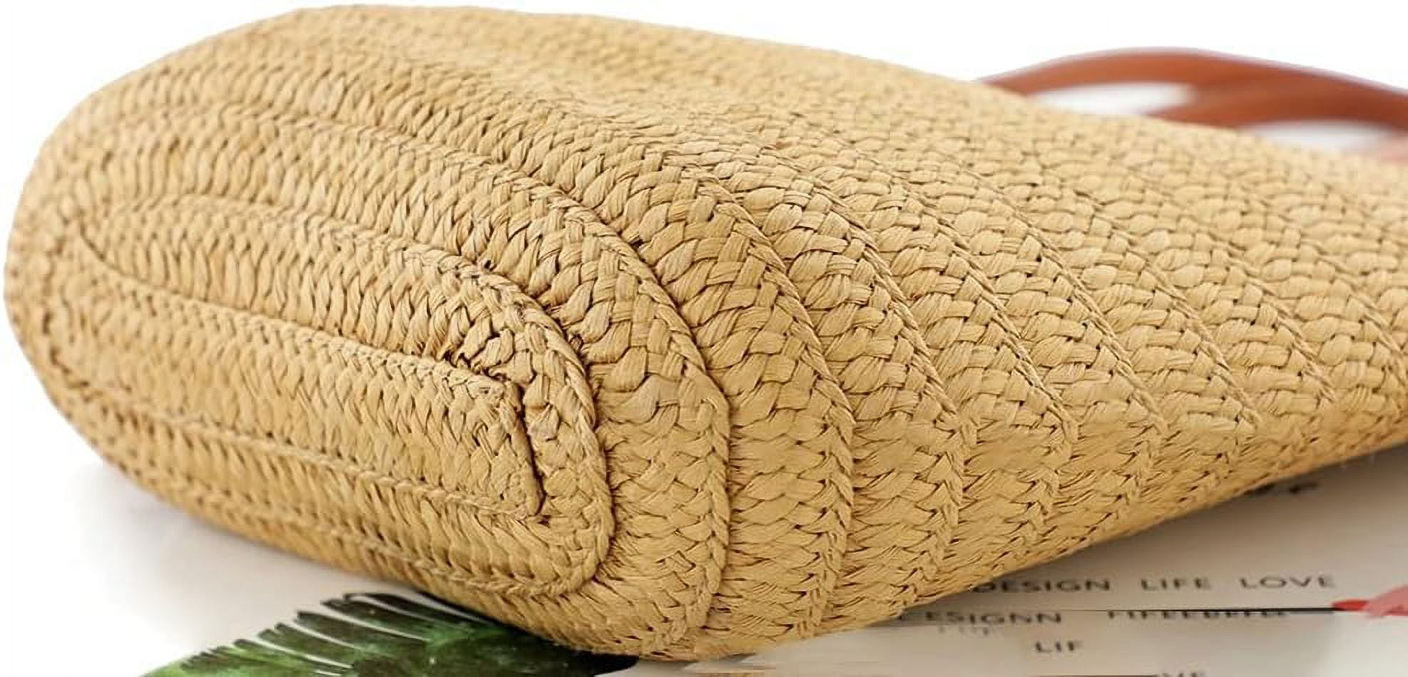 CoCoMangos Straw Bag for Women Woven Beach Structured Tote Handmade Crochet Carteras De Mujer Summer Shoulder Bohemian Pom Travel