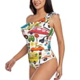 thumbnail image 2 of Rocae Transports with Animals for Asymmetric Women One Piece Swimsuits Tummy Control One Shoulder Bathing Suits Ruffle Swimwear, 2 of 8