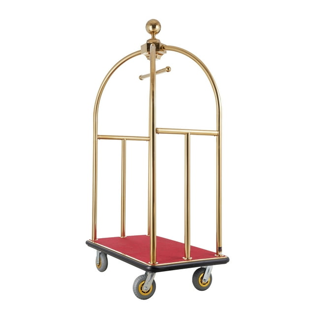 KFFKFF Chariot de Bagages d'Hôtel, Capacité de Charge de 1100 LBS, Chariot Bellman en Acier Inoxydable Brossé Vertical, Chariot Valet avec Plateau Tapissé Rouge et Roues en Caoutchouc de 6 Pouces