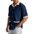 thumbnail image 4 of Men Short Sleeve Button Down Shirt with Contrast Trim Notched Collar Relaxed Fit Casual Top for Everyday Wear, 4 of 8