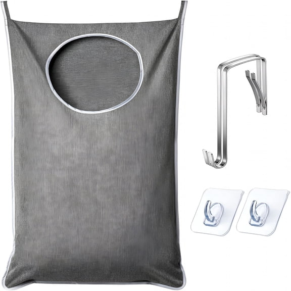 ACDANC XL Hanging Laundry Hamper, Extra Large Over The Door Laundry Bag With 2 Hooks, Tear-Resistant 600D Oxford Fabric Clothes Organizer With Bottom Zipper For Bathroom Space Saving, Grey
